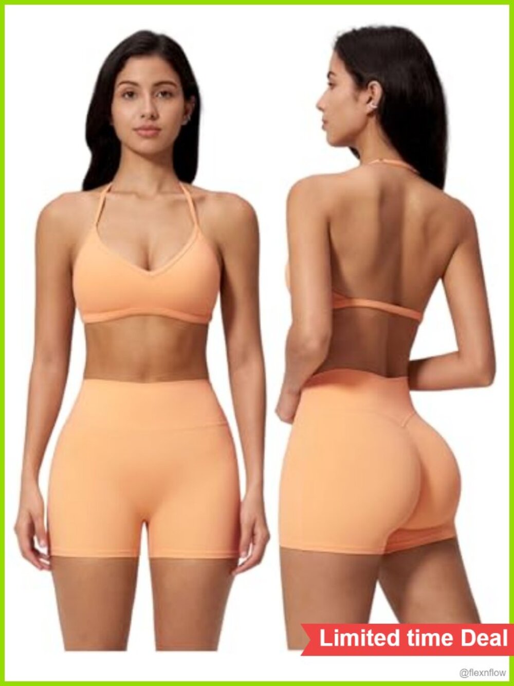 2 Piece Workout Set Halter Sports Bra High Waist Biker Shorts Yoga Gym